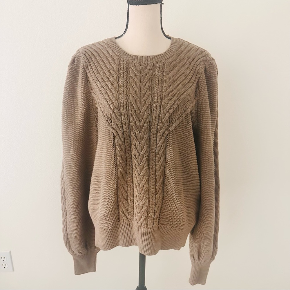 Lauren Ralph Lauren Black Label Women's XL Chunky Cable KnitBrown‎ Sweater Boho